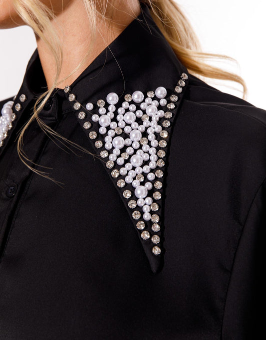 The Beaded Collar Black Button Up