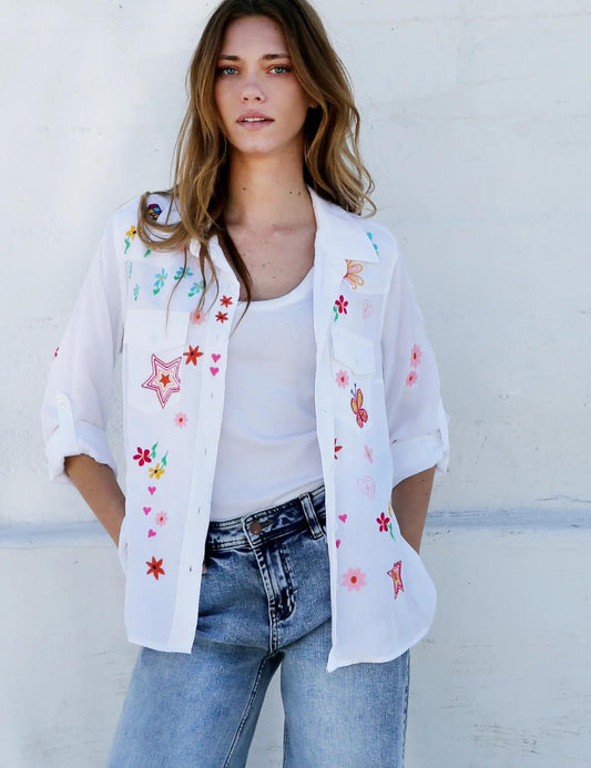 Embroidered Button-Down Shirt
